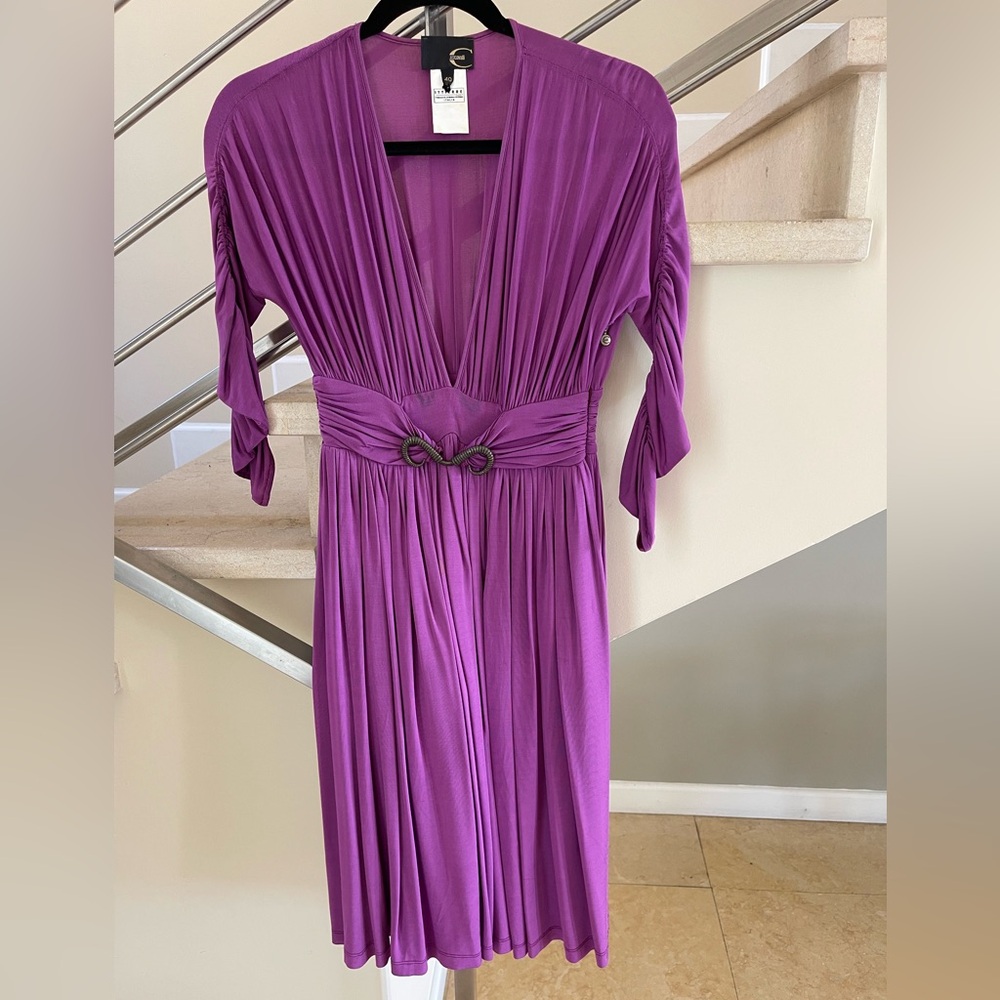 Vintage Cavalli elegant Purple Pleated Dress